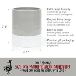 Utensil Holder – Crock - Caddy - Extra Large Ceramic Organizer For Kitchen Countertop - Modern Or Rustic Farmhouse Decor - Gray & Natural White - Jar Holds All Spatulas, Spoons & Tools -Generic Furniture Shop 41AtVZhYq4S