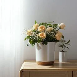 DOWAN Utensil Holder For Kitchen Counter, 7.5 Inches White Cooking Utensil Holder With Thicken Recycled Wooden Cork Mat, DIY Gifts For Moms And Grandma, Kitchen Decor, -Generic Furniture Shop 41BLGUhNgtL