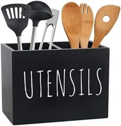 Kitchen Utensil Holder With Removable Bottom Large 2 Compartments Utensil Organizer Farmhouse Utensil Caddy For Countertop Decor, 9 X 7 X 5 Inch, Black -Generic Furniture Shop 41BP5OHwdnL. AC