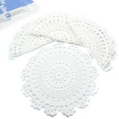 Kilofly Handmade Crochet Round Cotton Lace Table Placemats Doilies Value Pack [Set Of 4], Medallion, 9.8 X 9.6 Inch, White