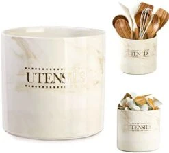 Kitchen Utensil Holder Large Utensil Holder For Countertop, Modern Ceramic Cooking Utensil Crock Heavy Spatula Holder, 6.7 Inches Gray Marble Utensils Organizer For Home Decor -Generic Furniture Shop 41CS743qx L. AC