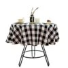Uffalo Plaid Round Tablecloth Checkered Cotton Linen Table Cover For Kitchen Dining Room Home Decor ( Round - 48 Inch, White & Black )