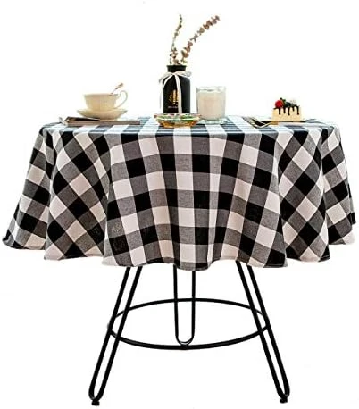 Uffalo Plaid Round Tablecloth Checkered Cotton Linen Table Cover For Kitchen Dining Room Home Decor ( Round - 48 Inch, White & Black ) 10 Uffalo Plaid Round Tablecloth Checkered Cotton Linen Table Cover For Kitchen Dining Room Home Decor ( Round - 48 Inch, White & Black ) - Image 10
