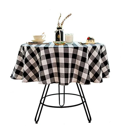 Uffalo Plaid Round Tablecloth Checkered Cotton Linen Table Cover For Kitchen Dining Room Home Decor ( Round - 48 Inch, White & Black ) 1 Uffalo Plaid Round Tablecloth Checkered Cotton Linen Table Cover For Kitchen Dining Room Home Decor ( Round - 48 Inch, White & Black )