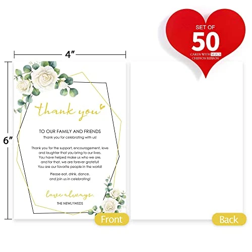 Wedding Thank You Place Setting Cards, 50 Pieces Place Cards For Table Setting, Table Place Cards For Wedding Favors, Receptions, Dinner Parties, Events And Celebrations (4 X 6 In, Floral) 2 Wedding Thank You Place Setting Cards, 50 Pieces Place Cards For Table Setting, Table Place Cards For Wedding Favors, Receptions, Dinner Parties, Events And Celebrations (4 X 6 In, Floral) - Image 2