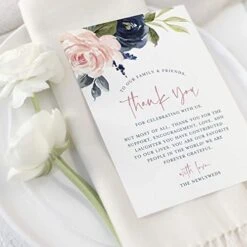 Thank You Place Setting, Navy Floral, Table Place Cards For Weddings, Receptions, Rehearsals, Dinner Parties, Events And Celebrations, 4"x6" (50 Cards) -Generic Furniture Shop 41DCoYlvhXL