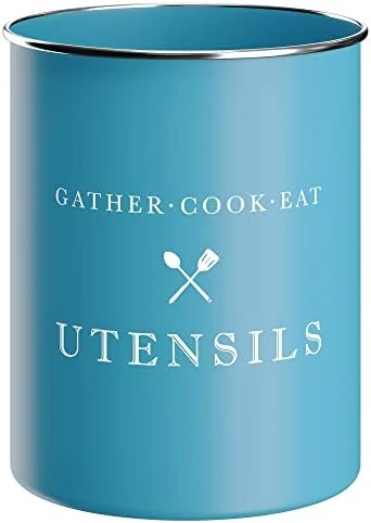 White Utensil Holder For Kitchen Countertop, Farmhouse Metal Utensil Crock, Rustic Country Decorative Kitchen Utensil Caddy Large, 5.5x6.75 10 White Utensil Holder For Kitchen Countertop, Farmhouse Metal Utensil Crock, Rustic Country Decorative Kitchen Utensil Caddy Large, 5.5x6.75 - Image 10