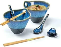 Ramen Bowls With Chopsticks And Spoons Set, 26 OZ Ceramic Japanese Noodle Bowls Set Of 2, Porcelain Deep Udon Bowl For Salad, Pasta, Reactive Glaze, Microwave & Dishwasher Safe (Green) -Generic Furniture Shop 41FoOzzaP1L. AC