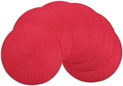 GENERIC Round Placemats Set Of 6 - Woven Red Place Mats Indoor For Dining Table - Washable Heat Resistant Farmhouse Table Mat - Plastic Vinyl Placemat - Table Mats Decorations For Dining Room -Generic Furniture Shop 41GDxUEX3hL. AC