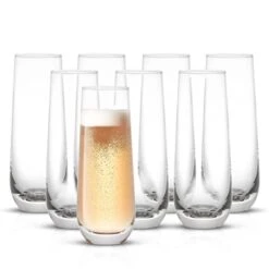 Milo Stemless Champagne Flutes Set Of 8 Crystal Glasses. 9.4oz Champagne Glasses. Prosecco Wine Flute, Mimosa Glasses Set, Cocktail Glass Set, Water Glasses, Highball Glass, Bar Glassware