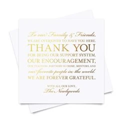 Wedding Reception Thank You Cards, Pack Of 50 REAL GOLD Foil Cards, Great Addition To Your Table Centerpiece, Place Setting, Wedding Decorations, Each Card Is 5x5, Made In The USA