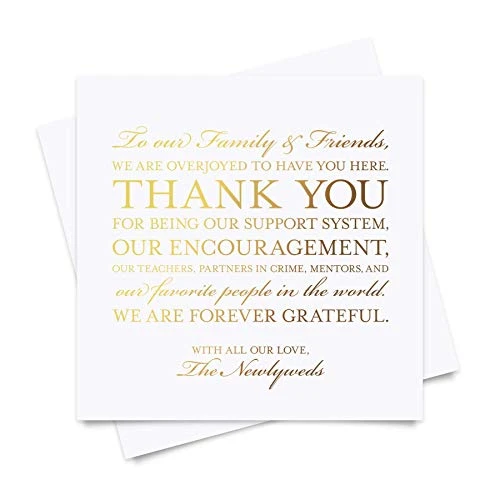 Wedding Reception Thank You Cards, Pack Of 50 REAL GOLD Foil Cards, Great Addition To Your Table Centerpiece, Place Setting, Wedding Decorations, Each Card Is 5x5, Made In The USA 1 Wedding Reception Thank You Cards, Pack Of 50 REAL GOLD Foil Cards, Great Addition To Your Table Centerpiece, Place Setting, Wedding Decorations, Each Card Is 5x5, Made In The USA