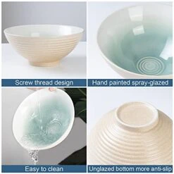 Ceramic Japanese Ramen Bowl Set, 2 Sets 8 Inch 40 Ounce Asian Pho Udon Noodle Bowls With Spoons And Chopsticks (Green) -Generic Furniture Shop 41IrlTXb7FS