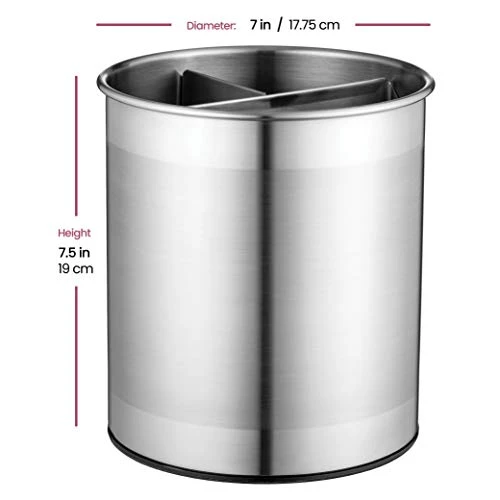Xtra-Large Stainless Steel Kitchen Utensil Holder - 360° Rotating Utensil Caddy - Weighted Base For Stability - Utensil Crock With Removable Divider For Easy Cleaning - Countertop Utensil Organizer. 5 Xtra-Large Stainless Steel Kitchen Utensil Holder - 360° Rotating Utensil Caddy - Weighted Base For Stability - Utensil Crock With Removable Divider For Easy Cleaning - Countertop Utensil Organizer. - Image 5