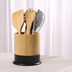 Kitchen Utensil Holder,Large Cooking Utensil Caddy Crock For Counter,Weighted Base For Stability,6.2 X 6.2 Inches,Black -Generic Furniture Shop 41JSeiNHEAL