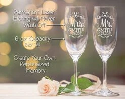 Mr Mrs Wedding Reception Celebration Twisty Stem Champagne Glasses Set Of 2 Couples Newlywed Married Groom Bride Husband Wife Anniversary Engraved CLEAR Flute Glass Favors (Personalized) -Generic Furniture Shop 41JvnPjvleL