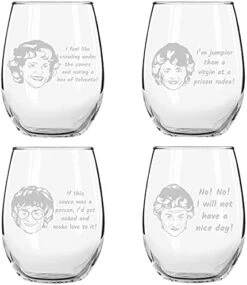 Golden Girls Inspired Stemless Wine Glass Set Of 4 (15 Oz)- USA MADE-Funny Novelty Glasses For Party, Event, Girls Night-Gift For Mom, Women Best Friend- Fun Drinking For Bachelorette Parties -Generic Furniture Shop 41KjhjYu0CL. AC