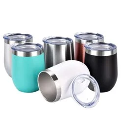 6 Pack 12Oz Stainless Steel Stemless Wine Glasses, Insulated Wine Tumblers With Lids And Straws, Set Of 6 Stainless Steel Cups For Wine, Champaign, Cocktail, Coffee, Ice Cream (Multicolor) -Generic Furniture Shop 41Kw5LRgAwL