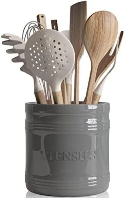 Utensil Holder For Countertop Porcelain Utensil Caddy Farmhouse Decor Kitchen Utensil Crock Large Size For Kitchen Storage, White -Generic Furniture Shop 41LOgesU35L. AC