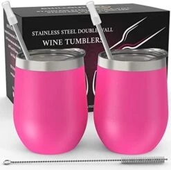 Stainless Steel Wine Tumblers 2 Pack 12 Oz - Double Wall Vacuum Insulated Wine Cups With Lids And Straws Set For Coffee, Wine, Cocktails (Rose Gold) -Generic Furniture Shop 41LS5p3I1WL. AC
