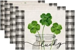 St Patricks Day Green Shamrock Placemats 12X18 Inches Set Of 4, Buffalo Plaid Vase Spring Seasonal Holiday Decor For Dining Table Indoor Home Farmhouse Tabletop Decoration AP253 -Generic Furniture Shop 41LnJcQL2L. AC