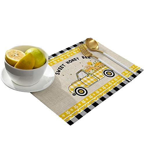 Store Placemats Yellow Truck Sweet Honey Bee Daisy Black White Grid Heat-Resistant Washable Place Mats Non Slip, Table Mats For Dinner Table Kitchen Outdoor Weeding Set Of 6 2 Store Placemats Yellow Truck Sweet Honey Bee Daisy Black White Grid Heat-Resistant Washable Place Mats Non Slip, Table Mats For Dinner Table Kitchen Outdoor Weeding Set Of 6 - Image 2