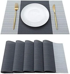 Lacemats Set Of 4 For PVC Dining Table Woven Vinyl Non-Slip Washable Cloth Heat Resistant Place Mats For Farmhouse Kitchen Decor Insulation Square Plate Mat (Black And Grey) 19 Lacemats Set Of 4 For PVC Dining Table Woven Vinyl Non-Slip Washable Cloth Heat Resistant Place Mats For Farmhouse Kitchen Decor Insulation Square Plate Mat (Black And Grey) -Generic Furniture Shop 41LvDEI RsL. AC
