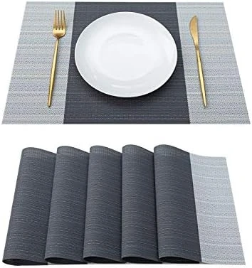 Lacemats Set Of 4 For PVC Dining Table Woven Vinyl Non-Slip Washable Cloth Heat Resistant Place Mats For Farmhouse Kitchen Decor Insulation Square Plate Mat (Black And Grey) 10 Lacemats Set Of 4 For PVC Dining Table Woven Vinyl Non-Slip Washable Cloth Heat Resistant Place Mats For Farmhouse Kitchen Decor Insulation Square Plate Mat (Black And Grey) - Image 10