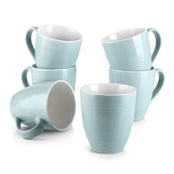 Coffee Mugs, Coffee Mugs Set Of 6, 17 Oz Ceramic Coffee Cups With Handle, Large Coffee Mug, Ceramic Mugs For Coffee Tea And Cocoa Turquoise