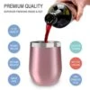 Stainless Steel Wine Tumblers 2 Pack 12 Oz - Double Wall Vacuum Insulated Wine Cups With Lids And Straws Set For Coffee, Wine, Cocktails (Rose Gold)