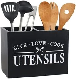 Kitchen Utensil Holder With Removable Bottom Large 2 Compartments Utensil Organizer Farmhouse Utensil Caddy For Countertop Decor, 9 X 7 X 5 Inch, Black -Generic Furniture Shop 41N1WCYkFhL. AC