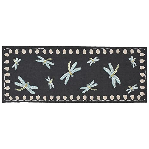 Liora Manne Frontporch Indoor Outdoor Rug - Novelty Design, Hand Hooked, Weather Resistant, UV Stabilized, Foyers, Porches, Patios & Decks, Contemporary, Dragonfly Midnight, 2' X 5' 1 Liora Manne Frontporch Indoor Outdoor Rug - Novelty Design, Hand Hooked, Weather Resistant, UV Stabilized, Foyers, Porches, Patios & Decks, Contemporary, Dragonfly Midnight, 2' X 5'