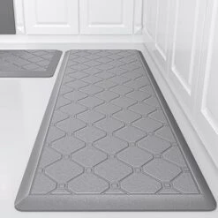 Kitchen Mats 2 PCS Cushioned Anti Fatigue Kitchen Rugs And Mat, 1/2 Inch Thick Waterproof Non Slip Kitchen Rug Set, PVC Non Skid Comfort Cushion Mat For Kitchen Floor Sink Office Laundry, Grey