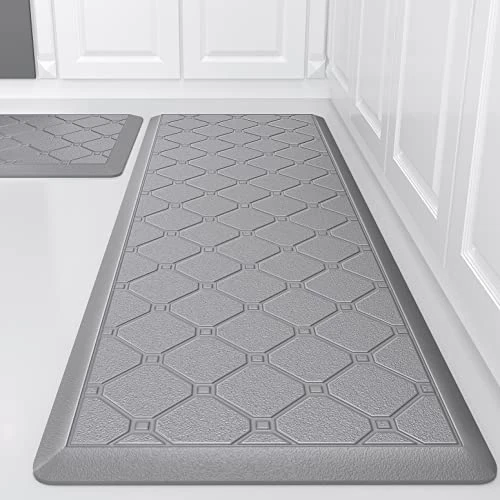 Kitchen Mats 2 PCS Cushioned Anti Fatigue Kitchen Rugs And Mat, 1/2 Inch Thick Waterproof Non Slip Kitchen Rug Set, PVC Non Skid Comfort Cushion Mat For Kitchen Floor Sink Office Laundry, Grey 1 Kitchen Mats 2 PCS Cushioned Anti Fatigue Kitchen Rugs And Mat, 1/2 Inch Thick Waterproof Non Slip Kitchen Rug Set, PVC Non Skid Comfort Cushion Mat For Kitchen Floor Sink Office Laundry, Grey