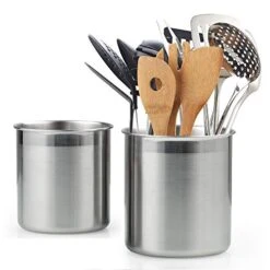 Cook N Home Stainless Steel Utensil Holder Jumbo 2PC Set, 5.5-inch X 6.3-inch And 6.3-inch X 7.08-inch, Silver