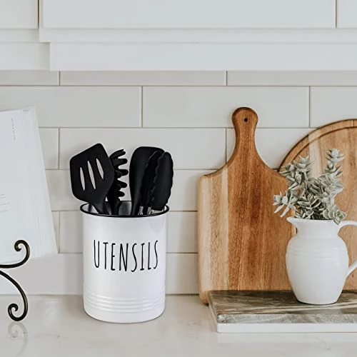 Kitchen Utensil Holder For Countertop, Vintage Farmhouse Metal Utensil Crock, Large Cooking Utensil Storage Caddy Organizer For Kitchen Decor 2 Kitchen Utensil Holder For Countertop, Vintage Farmhouse Metal Utensil Crock, Large Cooking Utensil Storage Caddy Organizer For Kitchen Decor - Image 2