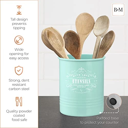 Large Farmhouse Kitchen Utensil Holder For Countertop - Kitchen Utensil Caddy - Teal Cooking Utensils Holder For Kitchen Counter - Utensil Organizer Jar For Wooden Spoon And Spatulas 4 Large Farmhouse Kitchen Utensil Holder For Countertop - Kitchen Utensil Caddy - Teal Cooking Utensils Holder For Kitchen Counter - Utensil Organizer Jar For Wooden Spoon And Spatulas - Image 4