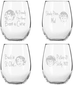 Golden Girls Inspired Stemless Wine Glass Set Of 4 (15 Oz)- USA MADE-Funny Novelty Glasses For Party, Event, Girls Night-Gift For Mom, Women Best Friend- Fun Drinking For Bachelorette Parties -Generic Furniture Shop 41O5u lDpZL. AC