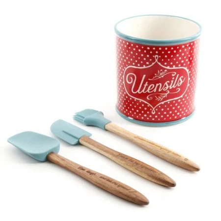 Flea Market 4-Piece Utensil Set With Crock Holder - Polka Dot 3 Flea Market 4-Piece Utensil Set With Crock Holder - Polka Dot - Image 3