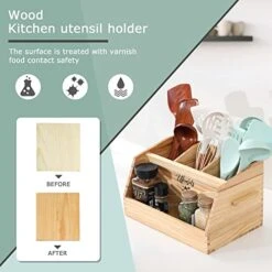 Kitchen Utensil Holder For Countertop With 4 Compartments, Wood Farmhouse Utensil Caddy With Handle, Kitchen Organizer For Cooking Tools (Utensil Not Included) -Generic Furniture Shop 41PTq6R6lUL
