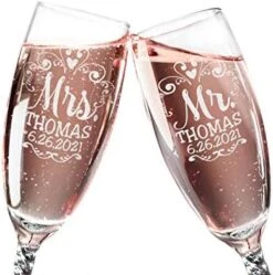 Mr Mrs Wedding Reception Celebration Twisty Stem Champagne Glasses Set Of 2 Couples Newlywed Married Groom Bride Husband Wife Anniversary Engraved CLEAR Flute Glass Favors (Personalized) -Generic Furniture Shop 41QU7oA6iEL. AC