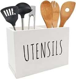 Kitchen Utensil Holder With Removable Bottom Large 2 Compartments Utensil Organizer Farmhouse Utensil Caddy For Countertop Decor, 9 X 7 X 5 Inch, Black -Generic Furniture Shop 41QfUz2T9bL. AC