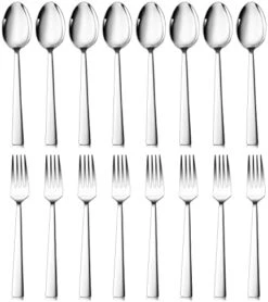 24-Piece Hammered Forks And Spoons Silverware Set, E-far Stainless Steel Square 12 Dinner Forks And 12 Dinner Spoons, Modern Metal Flatware Cutlery For Kitchen And Restaurant, Dishwasher Safe-7.9 Inch -Generic Furniture Shop 41SjkD42NCL. AC