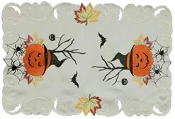 4PCS Halloween Placemats 11x17β, Embroidered Spooky Pumpkin Bats Spider Web Tray Cloth, Ivory, Set Of 4 Pieces