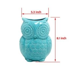 Aqua Blue Owl Shaped Ceramic Kitchen Crock Utensil Holder, 8 Inch Multipurpose Storage Jar Vase Canister, Art Brush Holder -Generic Furniture Shop 41UXXcsEr5L