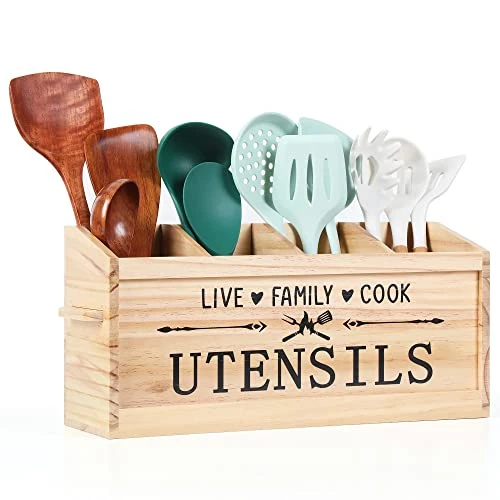 Utensil Holder, Extra Large Kitchen Utensil Holder For Countertop, Wood Utensil Holder With Handle, Kitchen Utensil Organizer Cooking Tools Storage (Utensil Not Included) 1 Utensil Holder, Extra Large Kitchen Utensil Holder For Countertop, Wood Utensil Holder With Handle, Kitchen Utensil Organizer Cooking Tools Storage (Utensil Not Included)