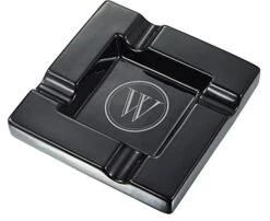 Renner Black Ceramic Cigar Ashtray With Personalized Laser Engraving Of Initial