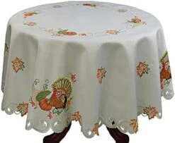 Fall Harvest Thanksgiving Tablecloth 70x120 Rectangular With 12 Napkins, Embroidered Turkey Pumpkin Maple Leaf Table Linen For Holiday Decoration, Ivory -Generic Furniture Shop 41VeKVQ8E2L. AC