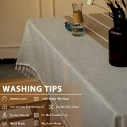 Middle Embroidery Table Cloth Washable Cotton Linen Tassel Tablecloth, Rectangle Wrinkle Free Anti-Fading Table Cover For Kitchen Dinning Thanksgiving Christmas (55 X 86 Inch, Brown) -Generic Furniture Shop 41VuW7mL85L