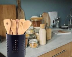 Stainless Steel Kitchen Utensil Holder - Crock Organizer Caddy - Great For Large Cooking Tools (6.3" Diameter X 7"H, Black With Holes Design) 8 Stainless Steel Kitchen Utensil Holder - Crock Organizer Caddy - Great For Large Cooking Tools (6.3" Diameter X 7"H, Black With Holes Design) -Generic Furniture Shop 41W3A1MFtLL